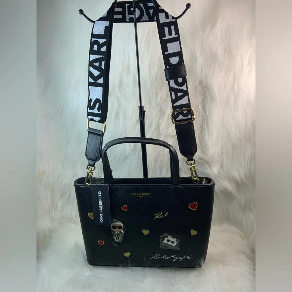 Karl Lagerfeld Maybelle Black Heart Embellished Handbag (NWT) - Picture 3 of 17